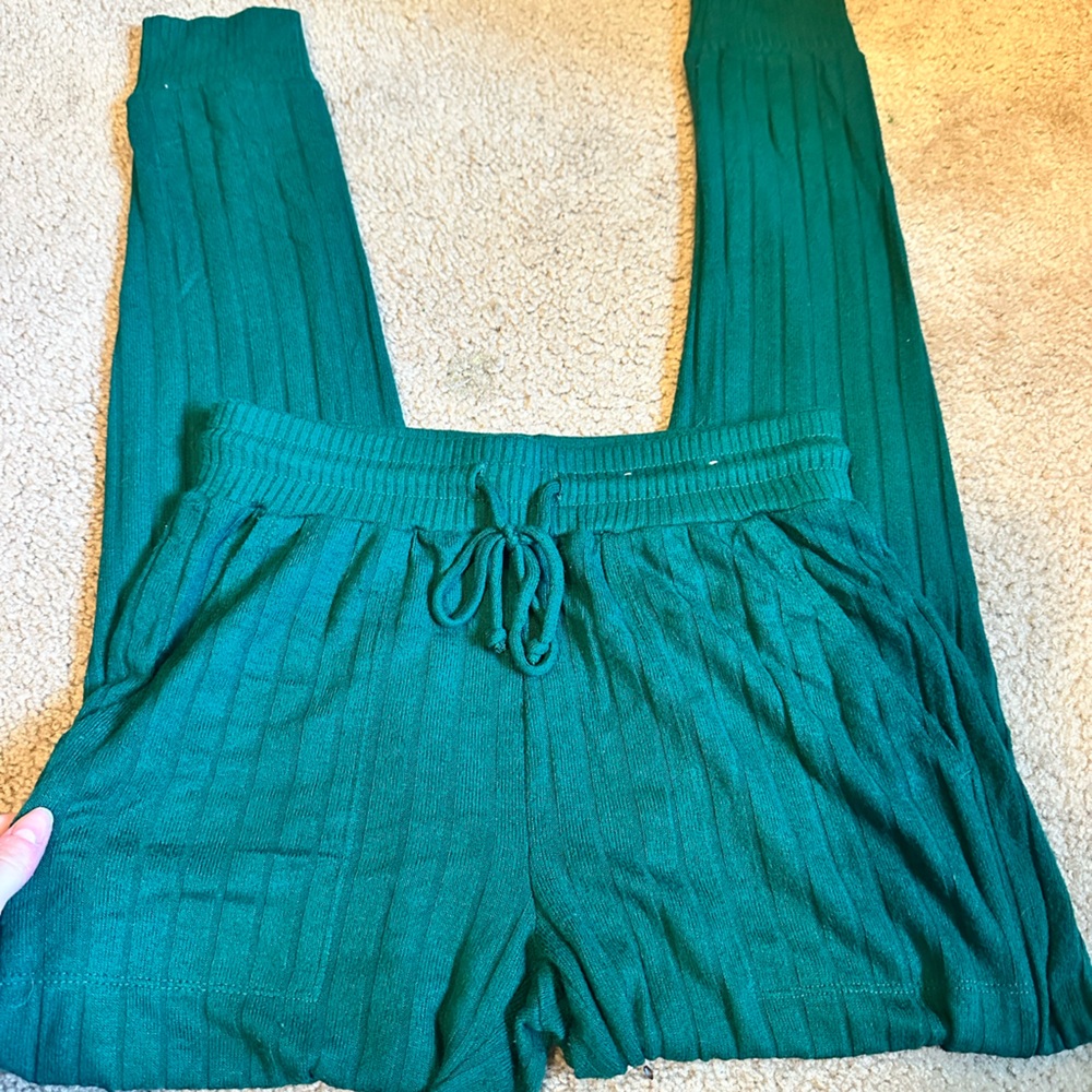 Stars Above Green Ribbed Lounge Pants